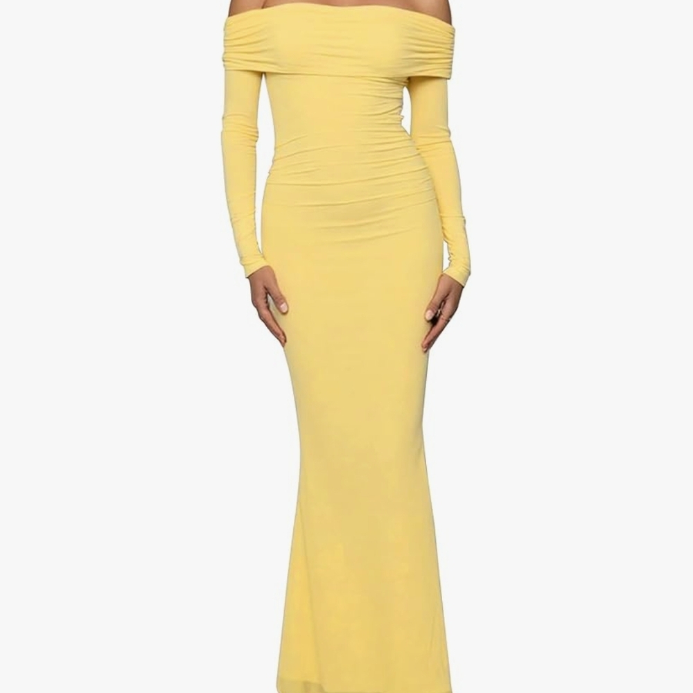 Elegant Yellow Off-Shoulder Dress